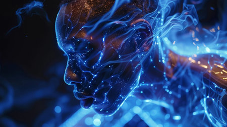Mans Face Emitting Blue Smokeの素材