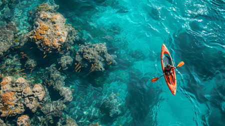 Person Kayaking in Middle of Oceanの素材