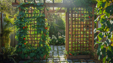 A Garden With a Trellis and a Walkwayの素材