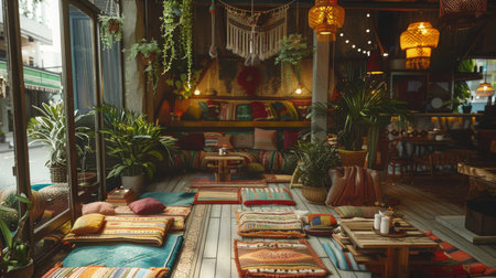 Cozy Cafe With Pillows and Plantsの素材