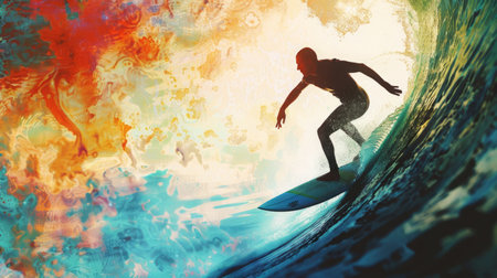 Man Riding Wave on Surfboardの素材