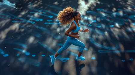 Early Morning Jog Along a Misty Waterfrontの素材