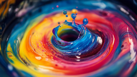 Colorful splash of paint creating ripples in a circular motion captured in abstract artの素材