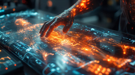 Person Typing on Keyboard With Glowing Lightsの素材