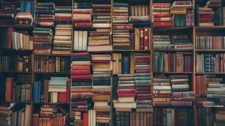 Organized Bookshelf Filled With Various Booksの素材