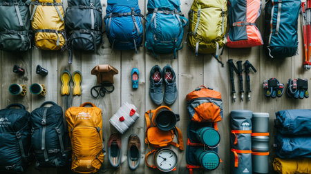 Collection of Backpacks and Shoes Hanging on Wallの素材