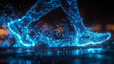 Feet Submerged in Water Under Blue Lightsの素材