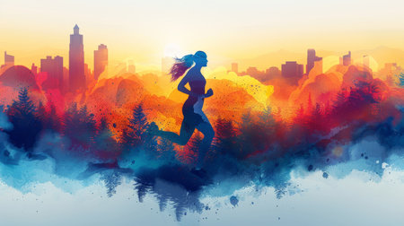 Woman Running in Cityの素材