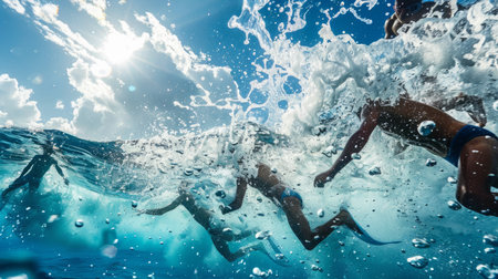 Group of People Swimming in the Oceanの素材