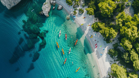 Aerial View of Beach With Kayaksの素材