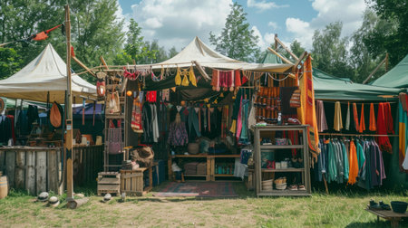 Group of Tents With Hanging Clothesの素材