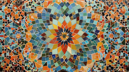 Colorful Mosaic Art Displaying Symmetrical Patternの素材