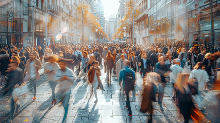 Crowd of People Walking Next to Tall Buildingsの素材