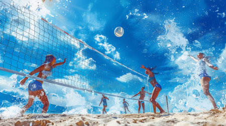 Group of People Playing Volleyball on Beachの素材