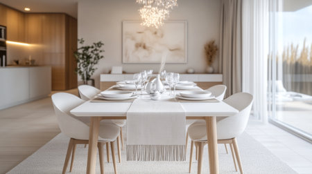 Elegant modern dining room with elegant decor and natural lighting in a contemporary homeの素材