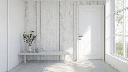 Bright and minimalist interior design in a serene entryway with natural lightの素材