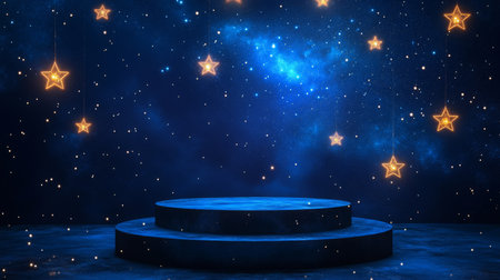 Beautiful starry background with glowing stage and twinkling stars in a night sky settingの素材