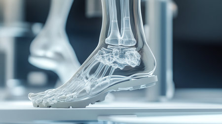 X-ray of a human foot showing detailed bone structure in a medical research laboratoryの素材