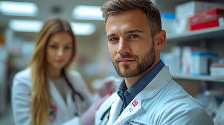 Healthcare professionals in a modern clinic during a patient consultation providing guidance and care. Generative AIの素材