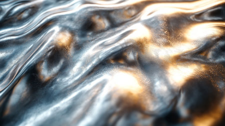 Abstract close-up of metallic surface reflecting light in wave patterns during a creative art project in a studio setting. Generative AIの素材