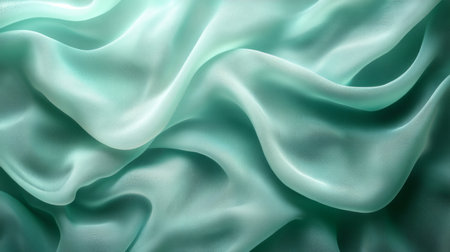 Soft teal fabric waves intricately draped on a surface, creating an elegant and soothing aesthetic in soft lighting. Generative AIの素材
