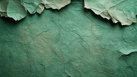 Textured green paper with torn edges creating depth and interest, ideal for backgrounds or craft projects in natural light. Generative AIの素材