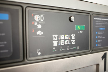 User interface of a modern washing machine with cycle selection optionsの写真素材