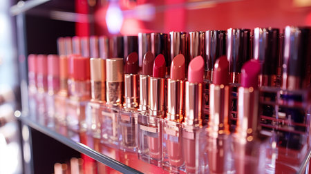 Wide Selection of Lipsticks on Display in a Makeup Store, Eveningの素材
