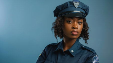 Black Female Police Officer Posing for Cameraの素材