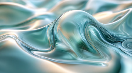 Beautiful close-up of flowing fabric with shimmering teal and silver tones, capturing the essence of fluid motion in soft light. Generative AIの素材