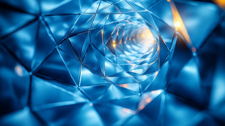 Abstract blue geometric pattern creating a vibrant spiral effect with luminous accents in a digital art style. Generative AIの素材