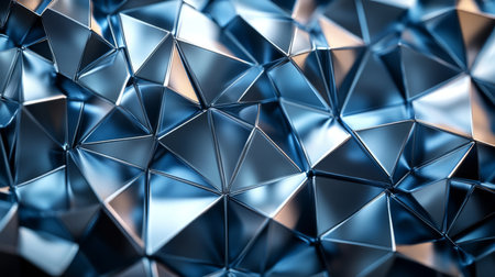 Intricate patterns of metallic triangles in a reflective texture showcasing modern design elements in cool blue tones. Generative AIの素材