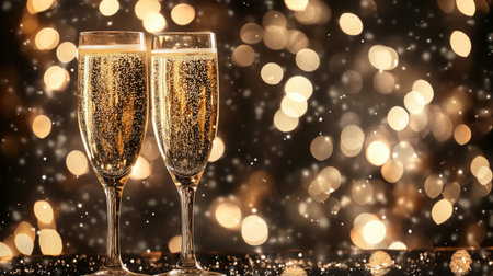 Two champagne flutes filled with bubbly are ready for a celebratory toastの素材