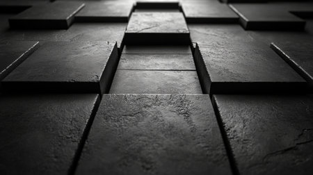 Dark textured tiles arranged in a geometric pattern, showcasing depth and contrast in a minimalist setting. Generative AIの素材