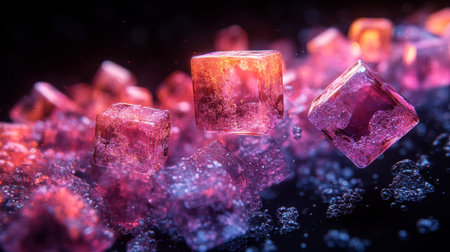 Colorful ice cubes floating in water create a vibrant, magical atmosphere in a playful and imaginative setting. Generative AIの素材