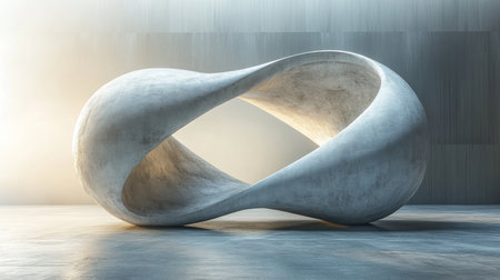 Sculptural infinity loop in a modern gallery with soft lighting showcasing artistic creativity and design innovation. Generative AIの素材