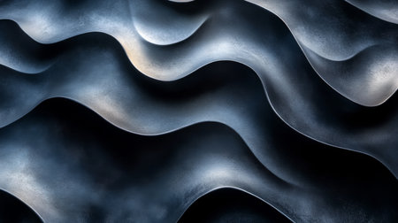 Abstract waves of textured metal create an intriguing pattern in shades of gray, showcasing depth and movement. Generative AIの素材
