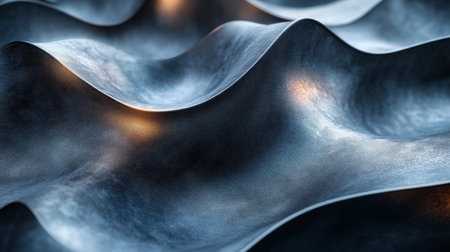 Textured waves of dark material illuminated by soft light in an abstract design showcasing depth and movement. Generative AIの素材