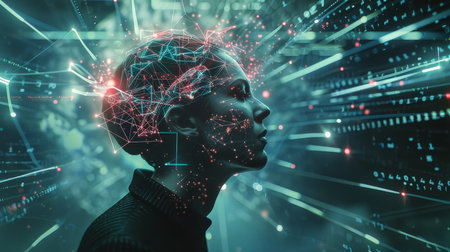 Mans Head Engulfed by Lines and Dotsの素材