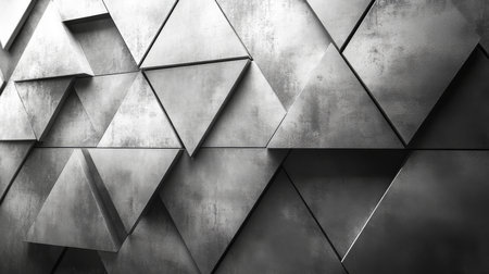 Textured triangular wall design in monochrome showcasing modern architectural style and geometric patterns. Generative AIの素材