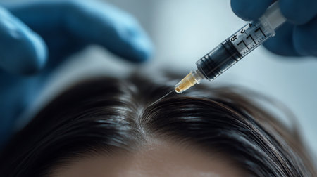 Hair restoration therapy being administered in a clinic setting by a professionalの素材