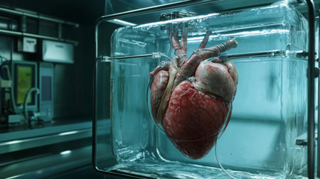Preserved human heart displayed in laboratory for medical research and education purposesの素材