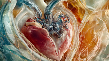 Exploring the intricate structure of a human heart with medical technology and artistryの素材