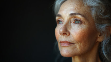 A thoughtful elderly woman gazing out of a window, reflecting on life experiences during the late afternoon. Generative AIの素材