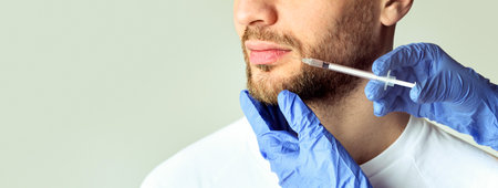 Attractive man in cosmetology clinic, close upの写真素材