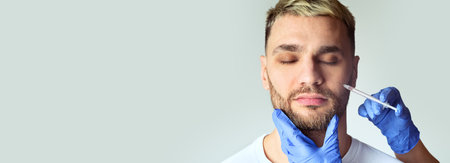 Guy takes action against aging in beauty clinicの写真素材