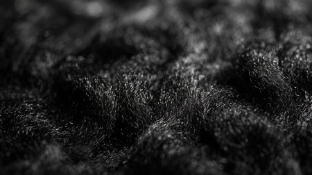 The close-up view reveals a textured black fabric with waves and patterns, illuminated softly to highlight its rich surface details and depthの素材