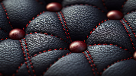 An intricate close-up of textured leather highlights the stitching and buttons used in upholsteryの素材