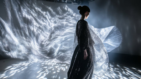 A performer captivates the audience while wearing a flowing black garmentの素材