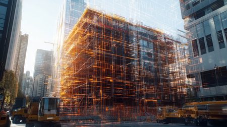 Modern city construction showcases innovative building technologyの素材